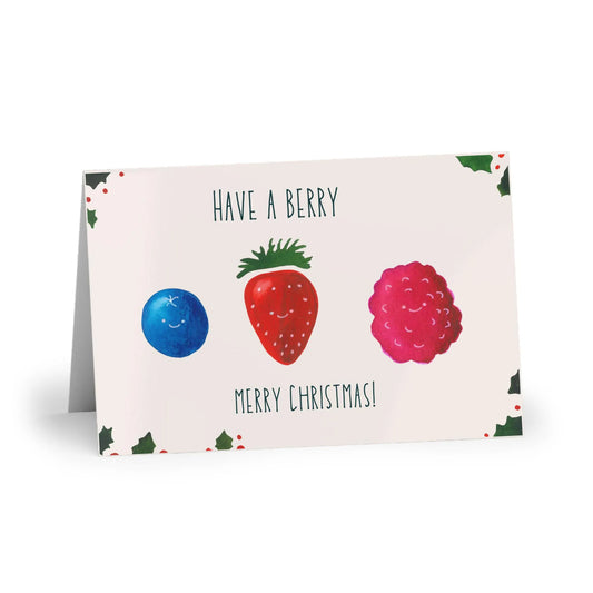 Berry Merry Christmas card | Whimsical watercolor 4x6 holiday card, blank inside
