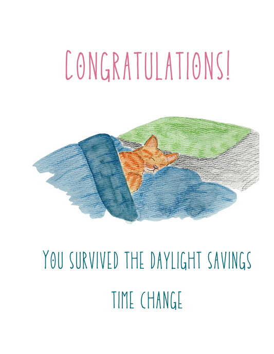 Daylight savings cat card