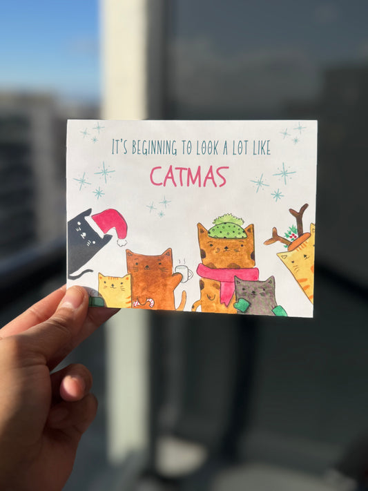 It's beginning to look a lot like Catmas | Cat-themed 4x6 holiday card, blank inside
