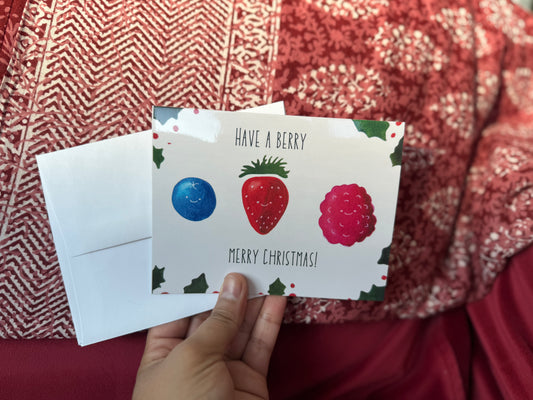 Berry Merry Christmas card | Whimsical watercolor 4x6 holiday card, blank inside