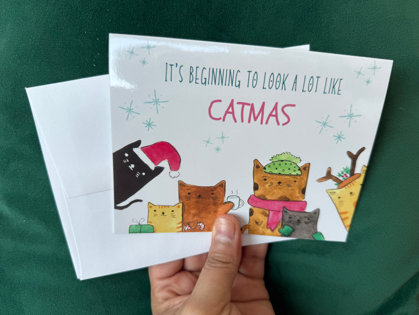 It's beginning to look a lot like Catmas | Cat-themed 4x6 holiday card, blank inside