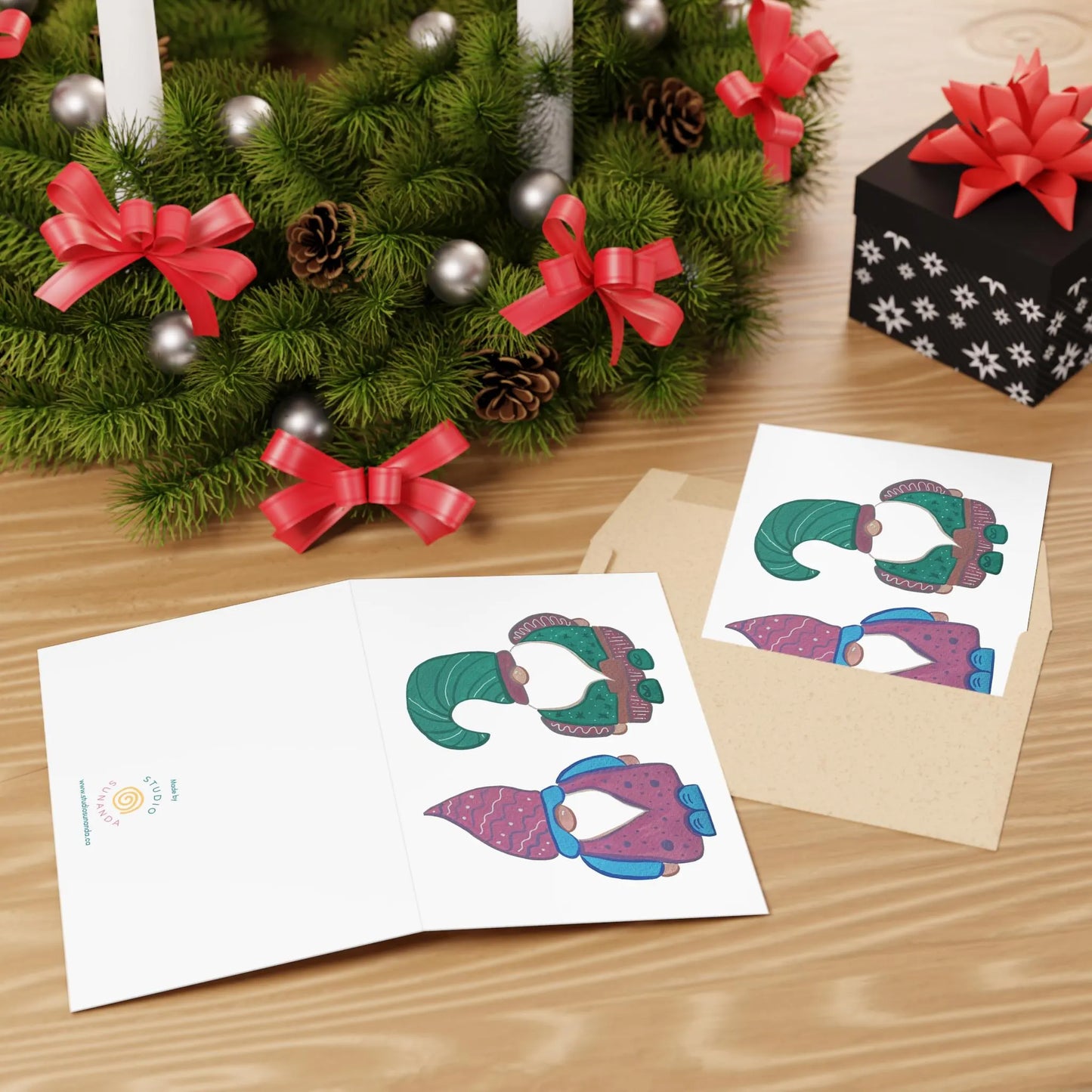 Grumpy gnomes card | Whimsical watercolor 4x6 holiday card, blank inside