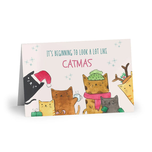 It's beginning to look a lot like Catmas | Cat-themed 4x6 holiday card, blank inside